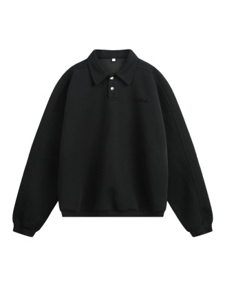 Retro Loose-Fit Long-Sleeve Pullover Polo Shirt