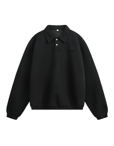 Retro Loose-Fit Long-Sleeve Pullover Polo Shirt