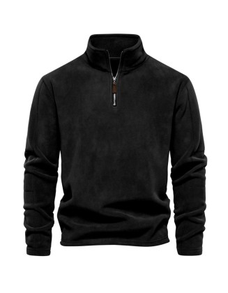 Stylish Stand-Up Collar Half-Zip Long-Sleeve Top