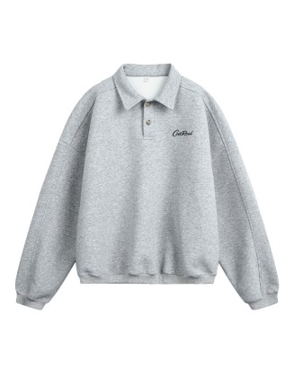 Retro Loose-Fit Long-Sleeve Pullover Polo Shirt