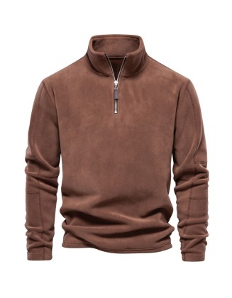 Stylish Stand-Up Collar Half-Zip Long-Sleeve Top